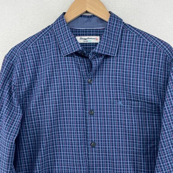 TOMMY BAHAMA Shirt Mens M Islandzone Newport Coast Tuscan Tattersall Check Blue - Picture 5 of 16